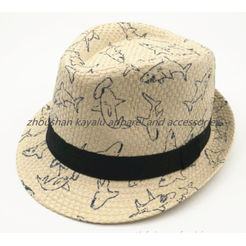 Mga bata print shark straw hat beach hat